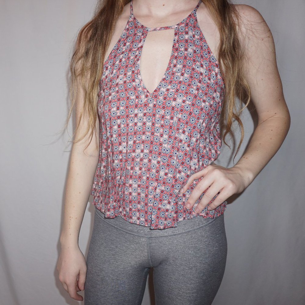 Pink Patterned Keyhole Halter Top